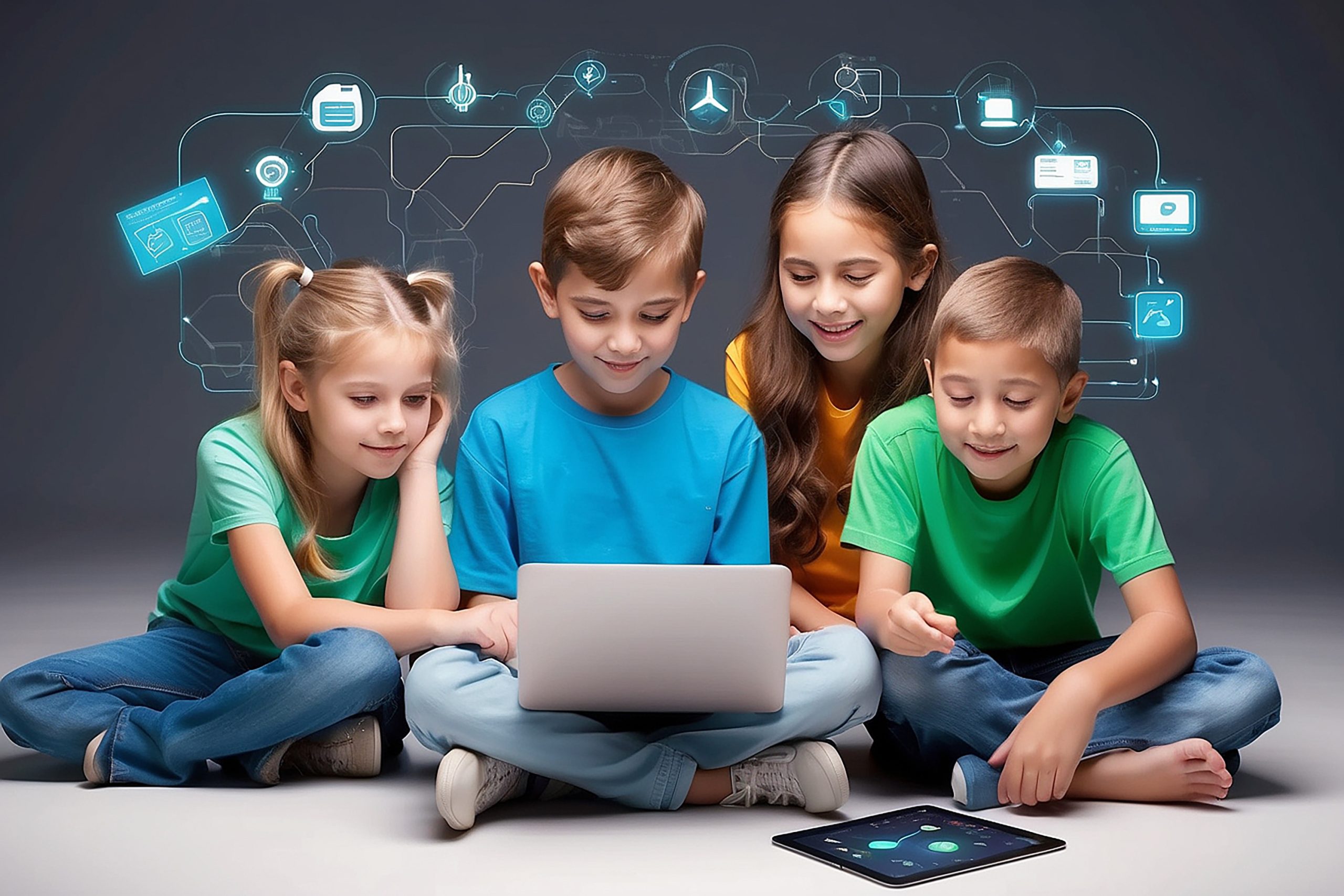 Technology Concept with Three Kids